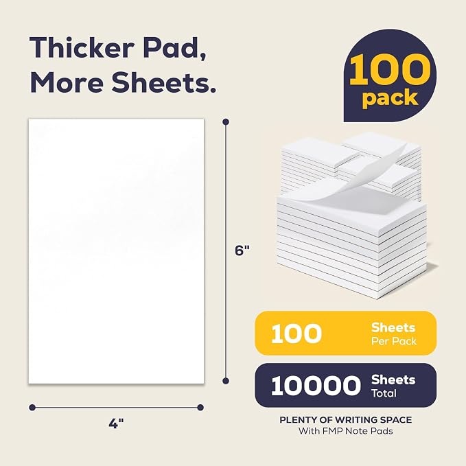 FMP Brands 100 Pack Note Pads 4x6, 100 Sheets Per Memo Pad, Server Note Pad - Image 2