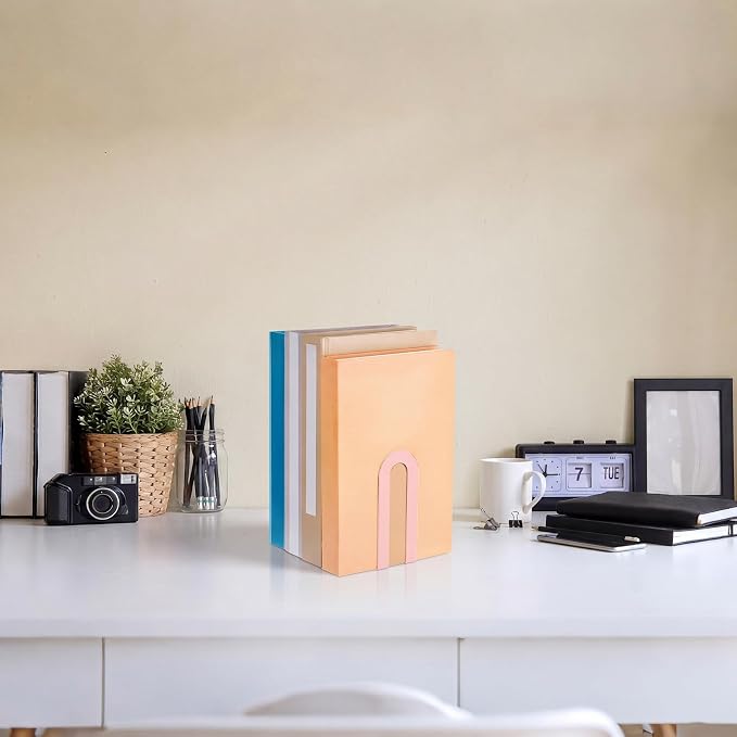 Chunful 6 Pcs Pink Modern Metal Book Ends - Image 7