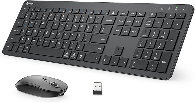 iClever Wireless Keyboard and Mouse, GK08 Rechargeable Keyboard Mouse Combo, Ergonomic, Quiet, Full Size Design with Number Pad, 2.4G Connection for Mac, Windows and Computer-DeskLoop Office