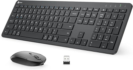 iClever Wireless Keyboard and Mouse, GK08 Rechargeable Keyboard Mouse Combo, Ergonomic, Quiet, Full Size Design with Number Pad, 2.4G Connection for Mac, Windows and Computer-DeskLoop Office