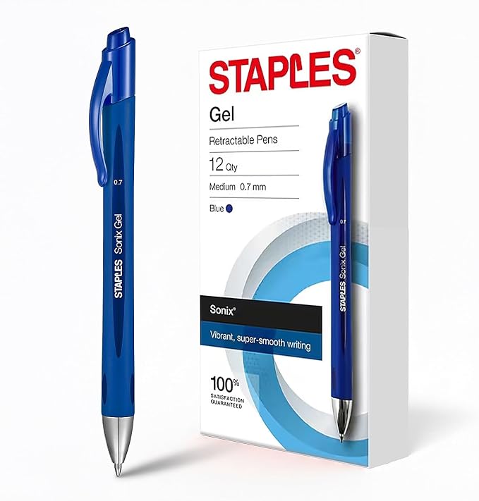 STAPLES Retractable Gel Pens, Medium Point 0.7mm, 12 Pack – Sonix by Staples