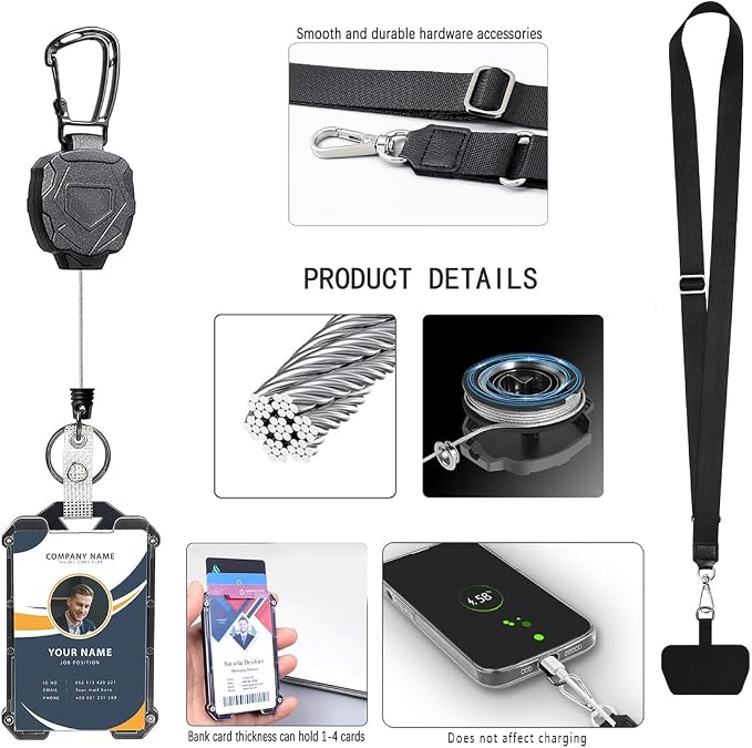 Badge Holder Retractable Clip Heavy Duty Carabiner Badge Reel Keychain - Image 4