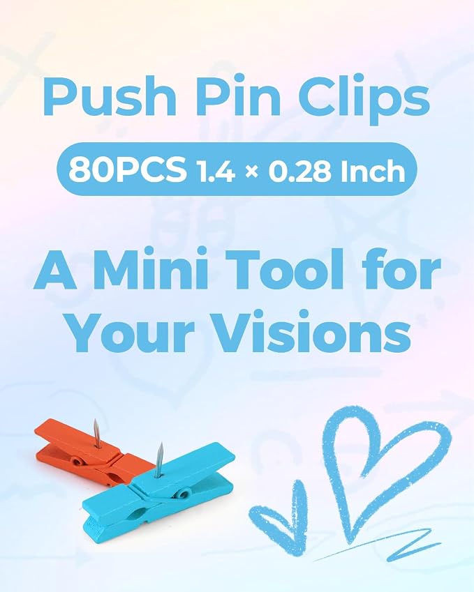 160Pcs Colorful Wooden Push Pin Clips, Decorative Thumbtack - Image 7