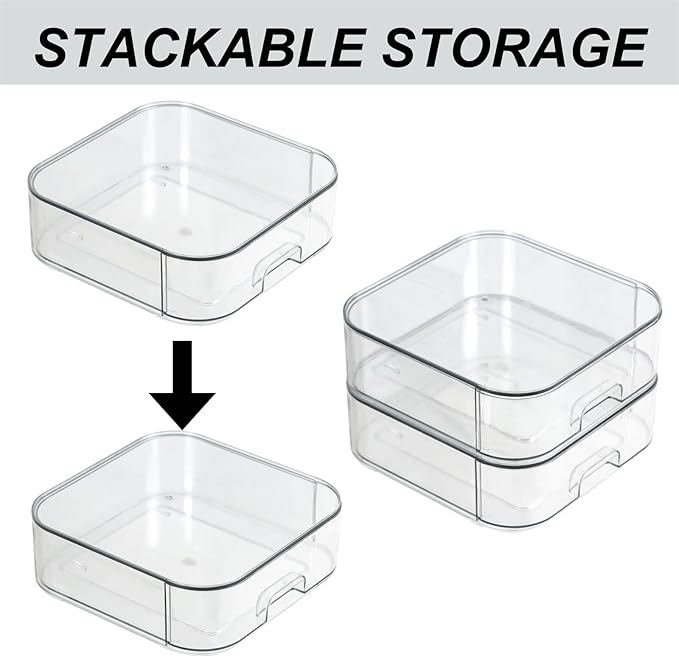 Set of 2 Stackable Storage Drawers - 7.8" Clear Plastic Drawer Storage, Acrylic Makeup Organizer, Desk Counter Cabinet Office Organizer, Bathroom Organizers and Storage (Square/Set of 2)-DeskLoop Office