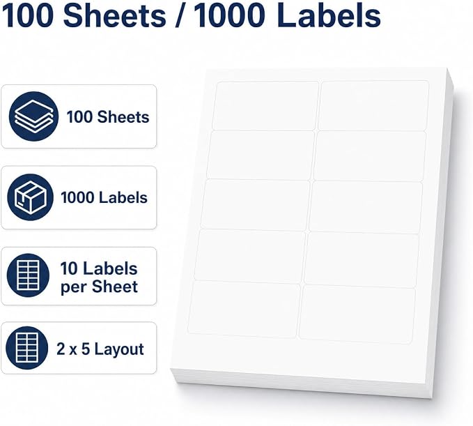 100 Sheets 1000 Pcs2 x4 10 Up White Shipping Labels - Image 3