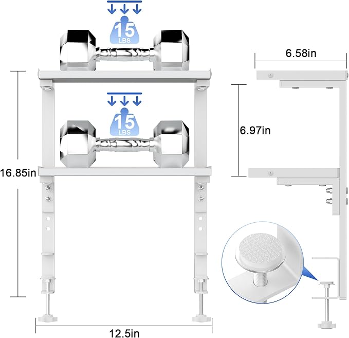 2-Tier Desk Shelf, Expandable Under Desk Storage, Clamp on Desk Shelf, Desktop - Image 2