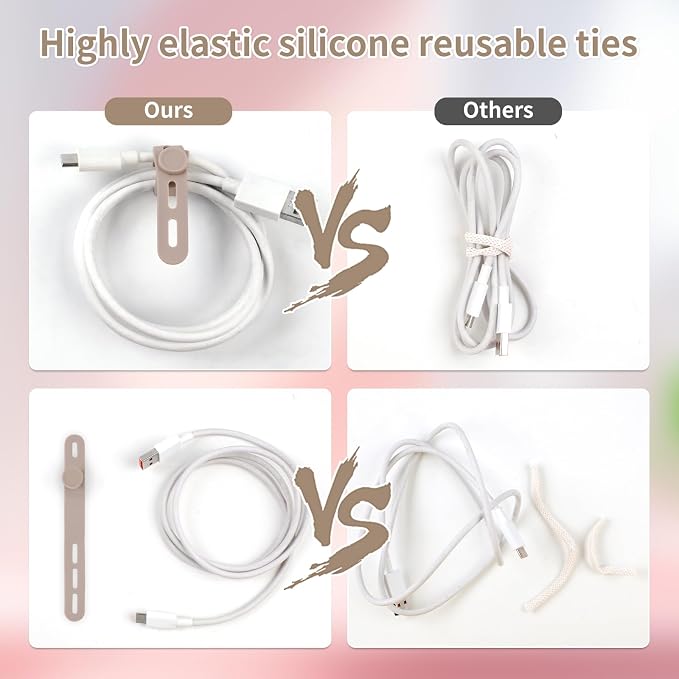 Oligei 25 Pcs Silicone Cable Ties, Cable Ties Reusable, High Elasticity Cord - Image 4