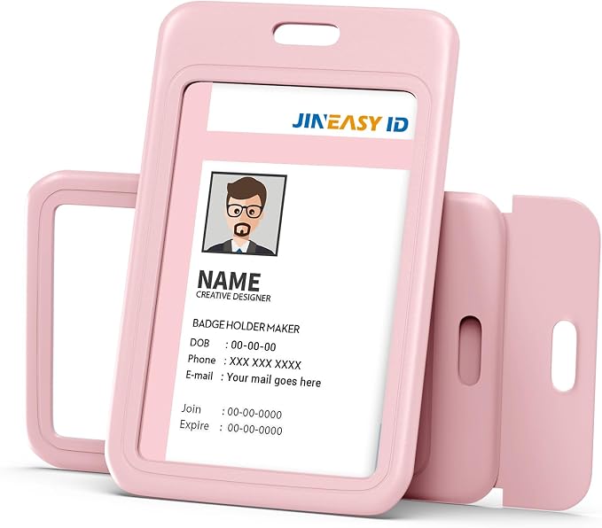 JINEASY ID 2 Pack Work ID Badge Holder Hard Plastic Vertical ID Badge Protector - Image 3
