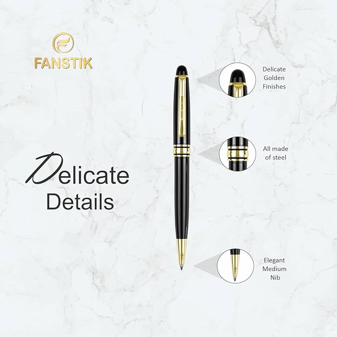 Customized BallPoint pen with name (MADE IN USA), stainless steel, black and gold, luxury engraved pen personalized for men and for women. (BallPoint Black-Gold)-DeskLoop Office