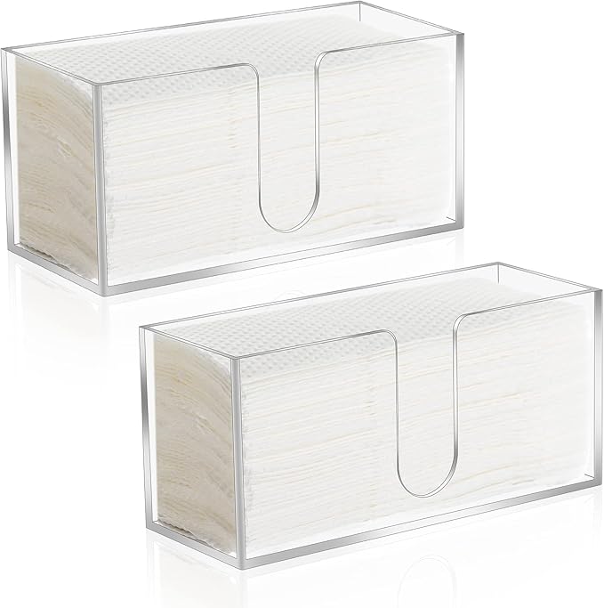 2Pack Acrylic Countertop Paper Towel Dispenser, Folded Paper Towel Dispenser Clear Trifold Napkin Holder, Suitable for Z-fold, C-fold or MultiFold Trifold Paper Towels for Bathroom Toilet and Kitchen-DeskLoop Office