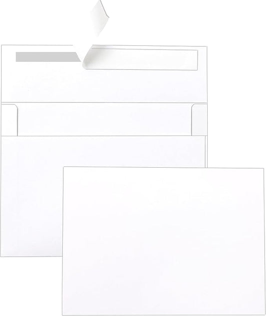 100 Packs White Single Panel Blank Cards and Envelopes 5 x 7 Heavy Flat Cardstock and A7 Envelopes Self Seal for Wedding Invitations, Party, DIY Greeting Cards, Graduations, Baby Shower
