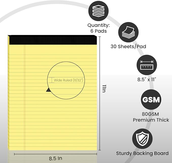 6pcs Legal Pads 8.5 x 11, Notepads 8.5 x 11 Inch, 30 Sheets/Pack, Perforate - Image 2