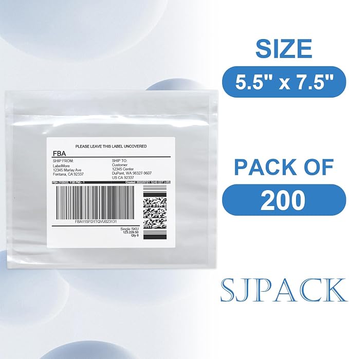7.5" x 5.5" Shipping Label Sleeves, SJPACK Clear Adhesive Top Loading Packing - Image 2