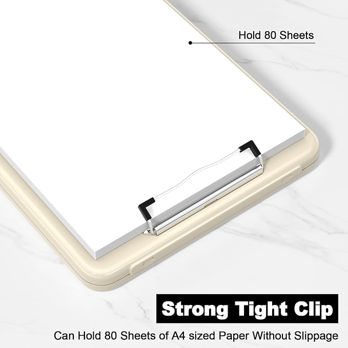 Hongri Clipboard with Storage, 8.5 x 11 Clip Board Foldable, Khaki | Bottom - Image 4