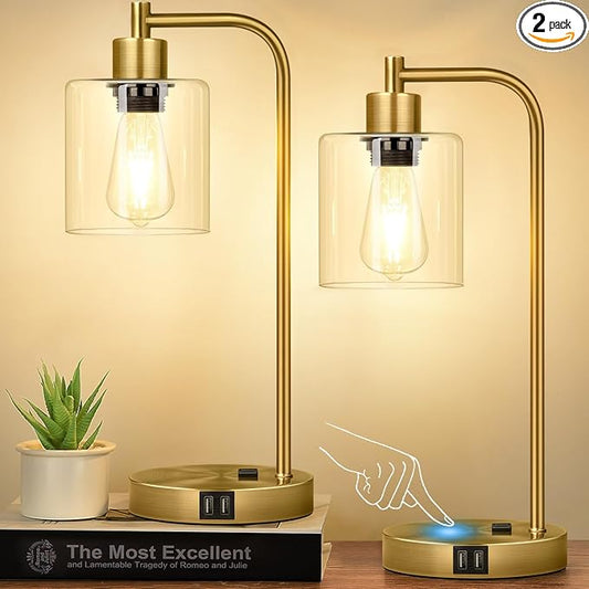 Nintiue Industrial Touch Table Lamps Set of 2-2 USB Ports & AC Outlet by Nintiue