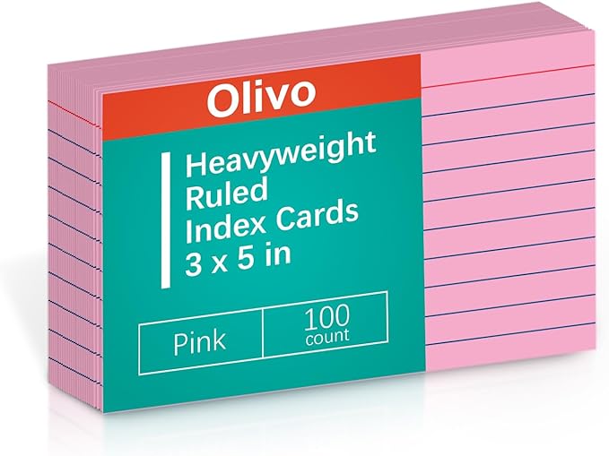 Pink Lined Index Cards 3x5 Ruled Note Cards 100 Count, 180 gsm Heavy Weight by Unknown
