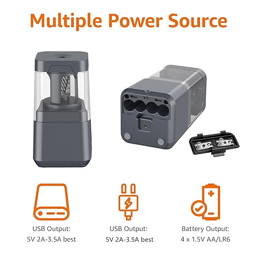 Amazon Basics Portable Electric Pencil Sharpener, Helical Blade, Auto Stop - Image 2