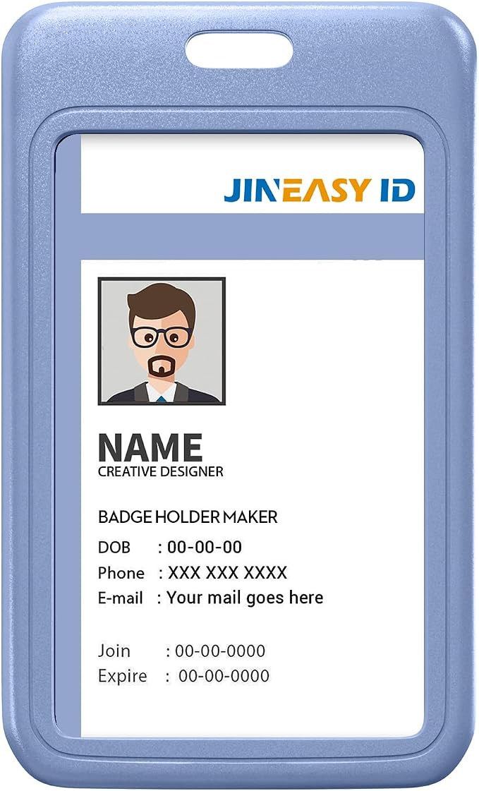 JINEASY ID 2 Pack Sky Blue Hard Plastic ID Badge Holder Vertical Badge ID Case by JINEASY+ID
