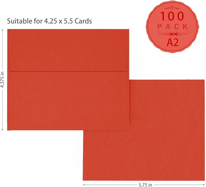 Red A2 Envelopes Self Seal 100 Pack, 120 GSM Printable Goefun 4.375 x 5.75 - Image 3