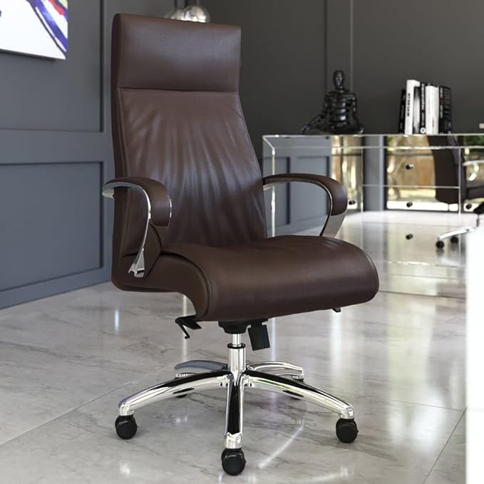 ZURI Forbes Genuine Leather Aluminum Base High Back Executive Chair - Dark Brown-DeskLoop Office