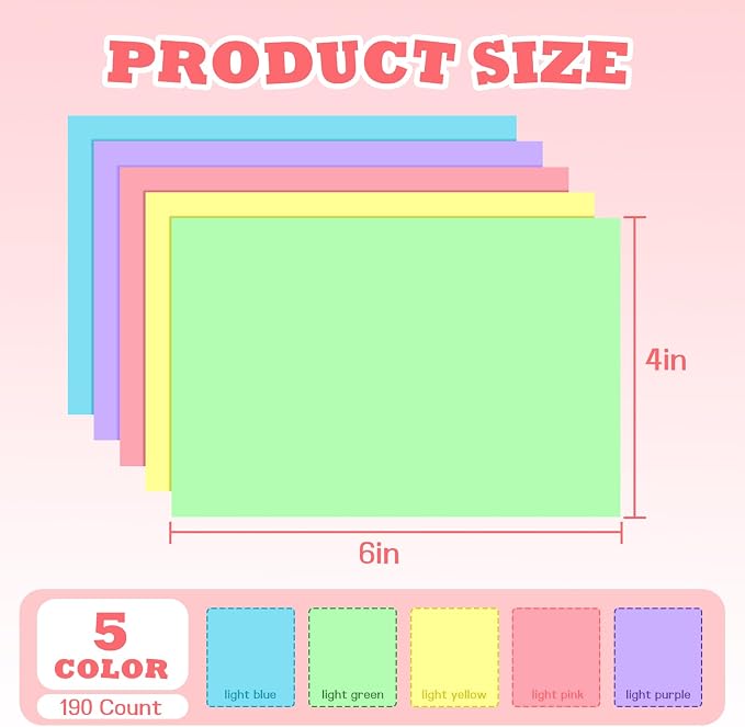 BIGNC Colored Index Cards 4x6, 190 Pack Blank Index Cards, Flash Cards - Image 2