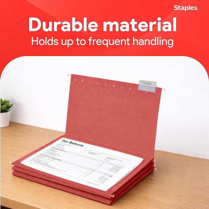 Staples Hanging File Folders, Letter Size, 1/5‑Cut Tabs, Tear‑Resistant Durable - Image 5