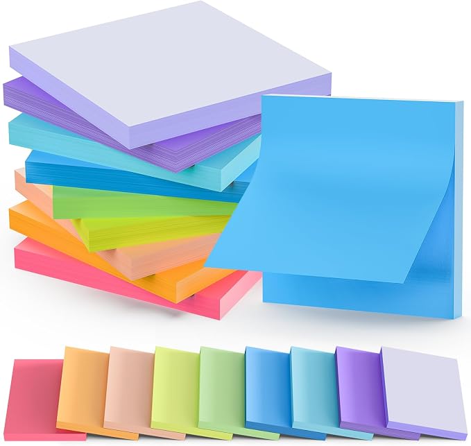 Stick Notes 3x3, Bright Color Stick Notes, 18 Pads, Super Sticky & Recyclable by BukSuk