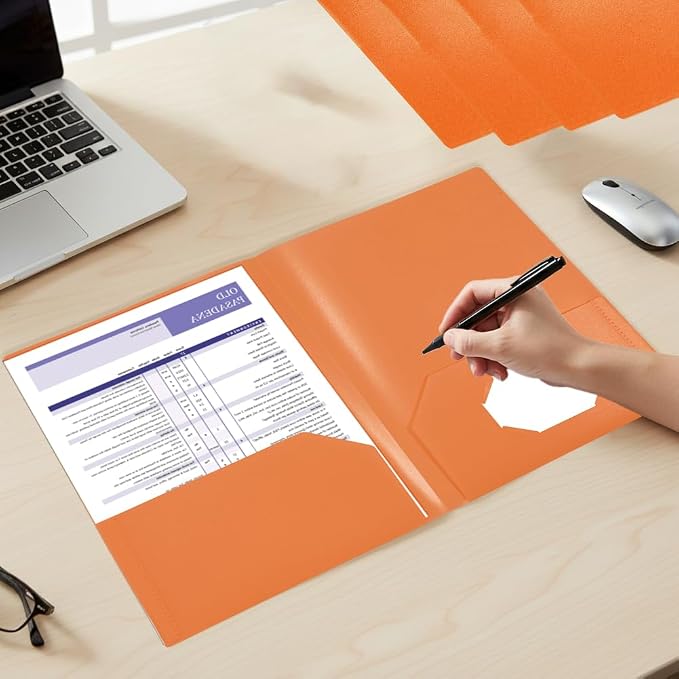 Orange Folders with Pocket 7 Pack, 2 Pocket File Folders Bulk, Plastic Paper - Image 5