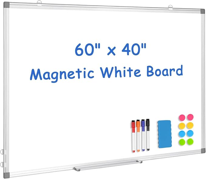 WALGLASS Large White Board, Hanging Mounted Whiteboard Silver Aluminium Frame by WALGLASS