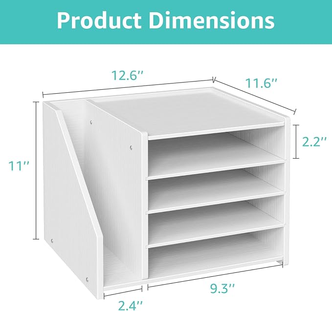 4-Tier White Wood Desk Paper Organizer, Modern Desktop Letter Tray - Image 2