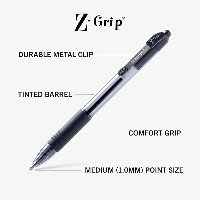 Zebra Pen Z-Grip Retractable Ballpoint Pen, Smooth-Flowing Black/Blue/Red Ink - Image 3