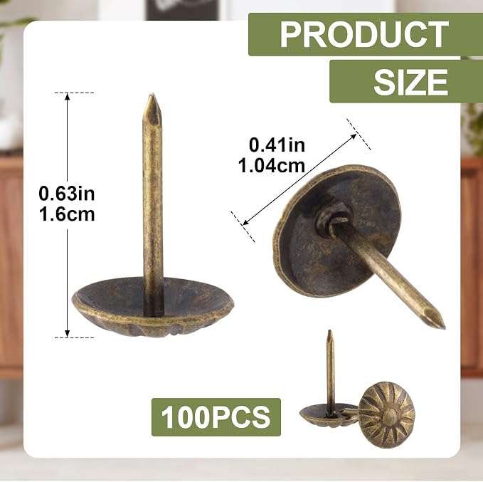 100pcs Metal Thumb Tacks for Wall, Bronze Push Pins, 0.4" x 0.6" | Heavy Duty - Image 2