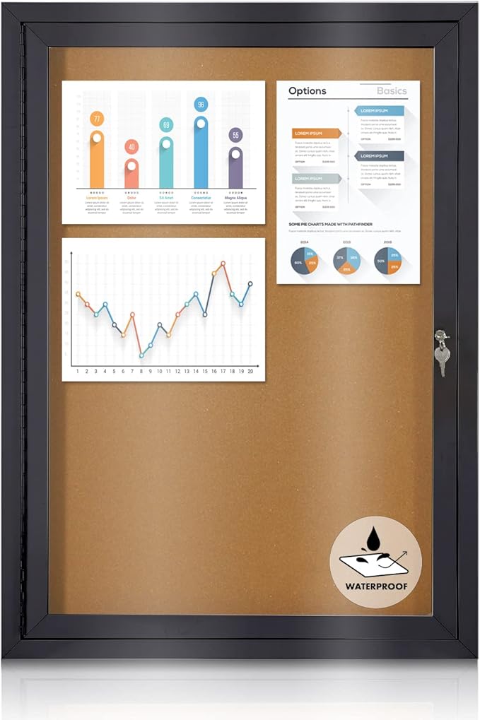 Enclosed Bulletin Board Outdoor Noticeboard with Locking Door, Weather-Resistant, Cork, Black Aluminum Frame, 36 x 24 in-DeskLoop Office