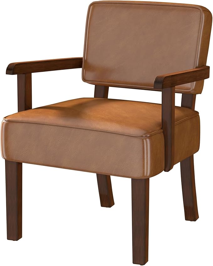 Accent Chair, PU Leather Living Room Chairs Oversized with Soft Seat and Armrests, Armchair for Bedroom, Dinning, Reading, Waiting Rooms (Leather Brown)-DeskLoop Office