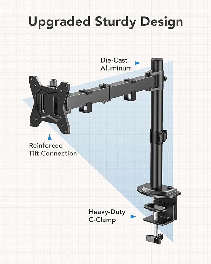 HUANUO Single Monitor Mount, Monitor Arm for 13”-32” Monitors up to 17.6 lbs, Adjustable Stand with 16” Max Height, Desk Mount with C-Clamp and Grommet Base, VESA 75x75mm or 100x100mm-DeskLoop Office