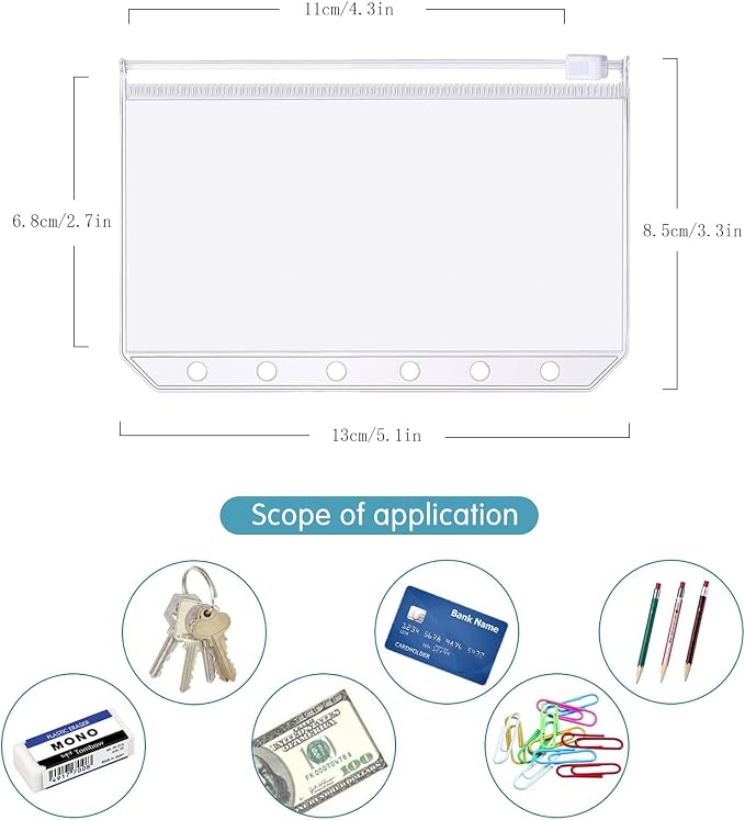 6 Pack A7 6 Holes Binder 6 Color Zip Pockets Plastic Binder Zipper Folders - Image 2