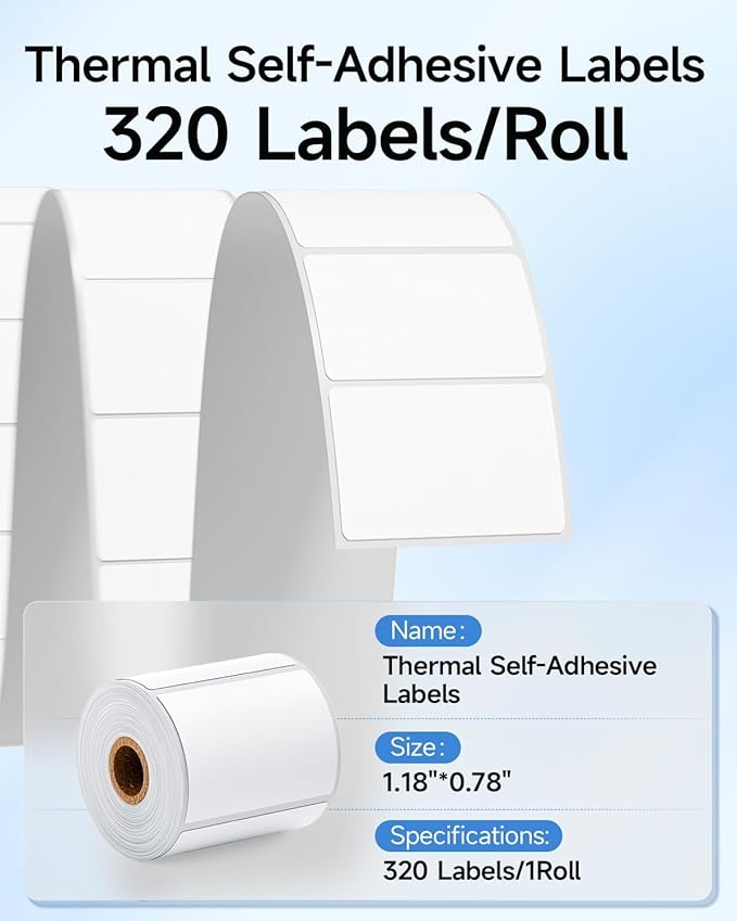 M100 Thermal Labels 1.18"X0.78" (30X20MM), Compatible with Label Maker Machine M100/ M110/ M150/ M220/ M250/ M108/ M221, Multi-Purpose Adhesive Thermal Labels, Black on White, 320 Labels/Roll-DeskLoop Office