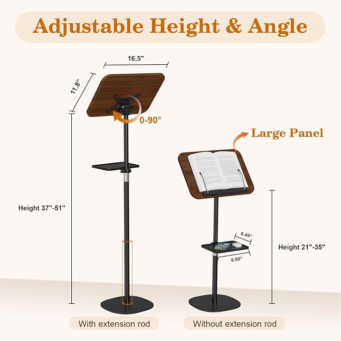 Snughome Floor Book Stand with Removable Tray, Wood Standing Book Stand - Image 5