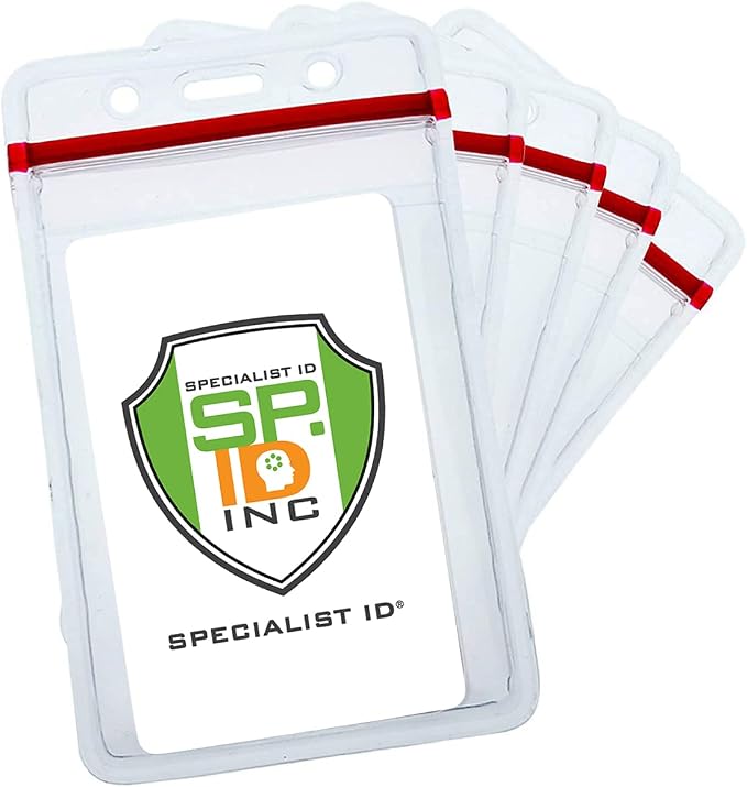 5 Pack - Heavy Duty Vertical Resealable Vinyl Badge Holders by SpecialistID