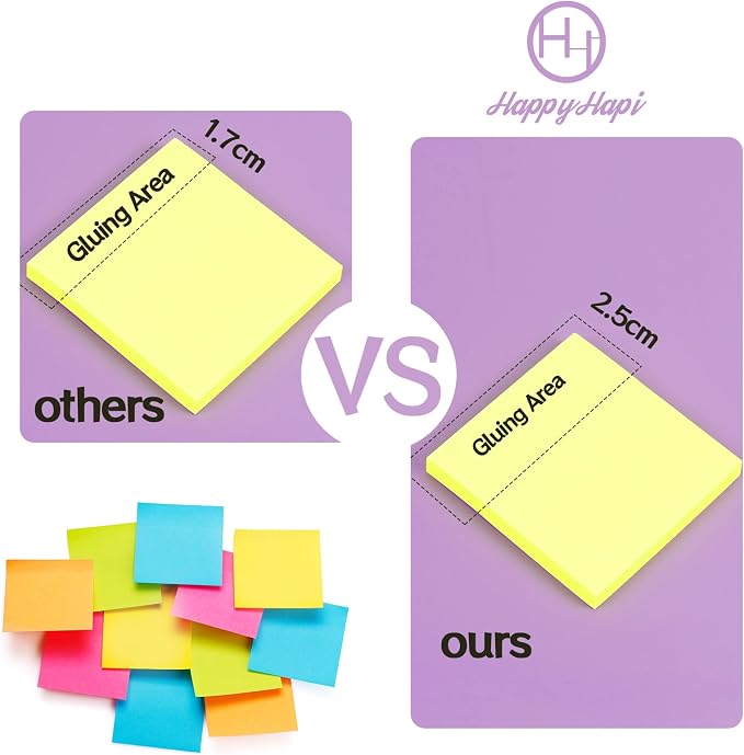 HappyHapi 36-Pads Sticky Notes 3X3 in, 80 Sheets/Pad, 8 Bright Color Self-Stick - Image 3