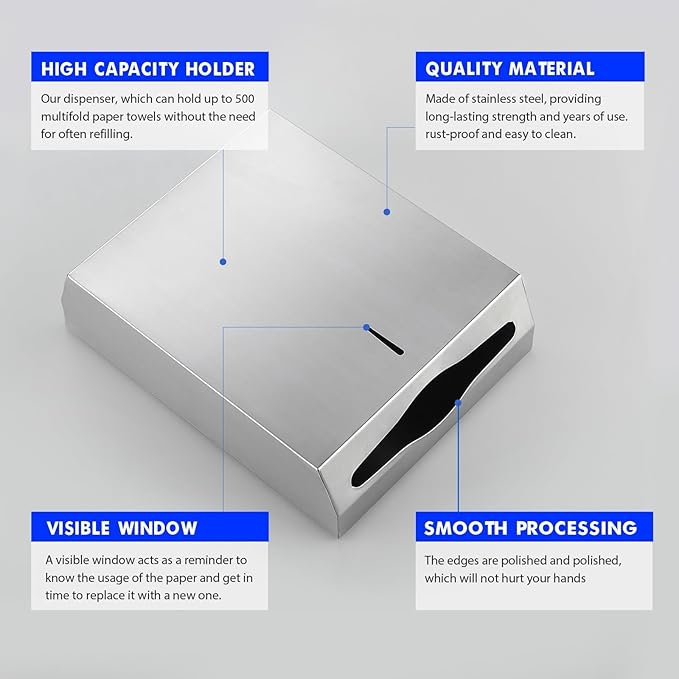 2 Packs Paper Towel Dispenser Wall Mount Commercial, Touchless Hand Towel Dispenser with Lock (Stainless Steel)-DeskLoop Office