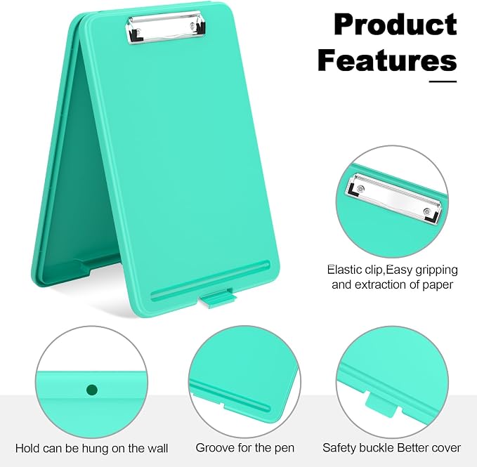 Hongri Clipboard with Storage, 8.5 x 11 Clip Board Foldable, Teal | Bottom - Image 3