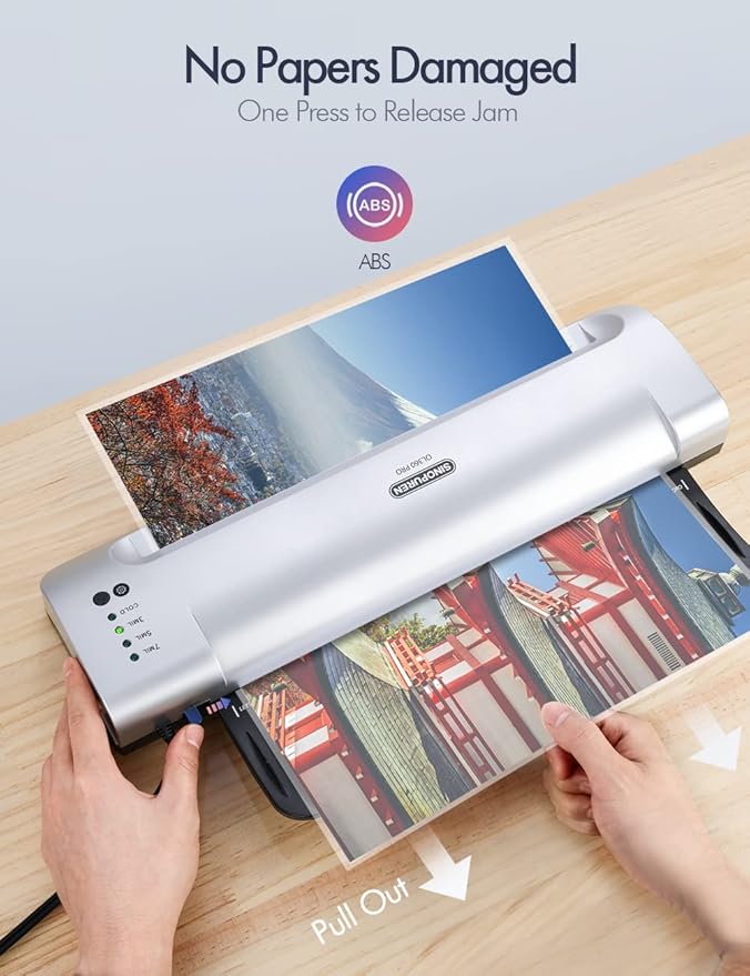 Laminator Machine, SINOPUREN 13-inch Thermal Laminator, with Paper Trimmer, Corner Rounder, 10 Pouches Sheets, Quick Warm-Up, Cold and Hot Laminating for Home/School/Office-DeskLoop Office