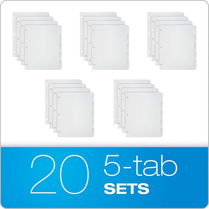 Oxford Blank Write On Binder Dividers, 1/5 Cut Tabs, 3 Hole Punch Dividers in 5 - Image 3