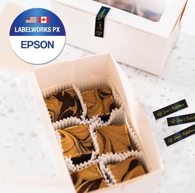 Epson LABELWORKS 224GBPX Genuine PET (Polyester) Tape Cartridge - Gold on Black Designer Craft Label Maker Tape - 1" (24MM) Wide, 30'-DeskLoop Office