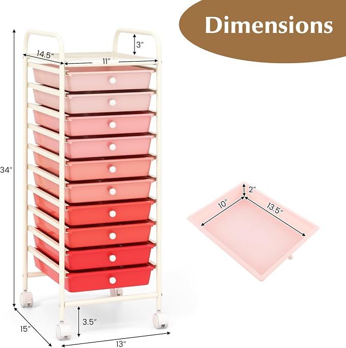 GLACER 10 Drawers Rolling Cart, Storage Cart - Image 3