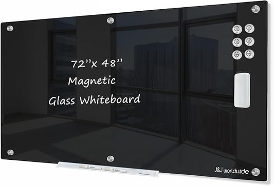 J&J worldwide Glass Whiteboard 6' x 4', Magnetic Black Glass Dry Erase Board by JJworldwide