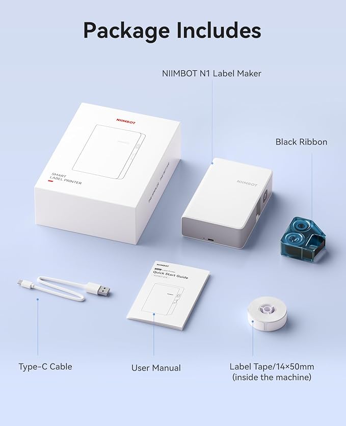 NIIMBOT N1 Label Maker with Tape, Portable Bluetooth Label Printer Support Color Printing, Mini Sticker Labeler Rechargeable for Home Office Small Business Outdoor Storage, White-DeskLoop Office