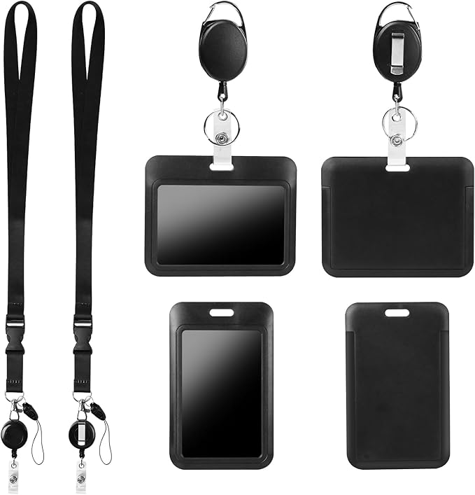 4Pack Badge Holders with Retractable 2Pcs Round &Oval Reels&Lanyards by happyhbt