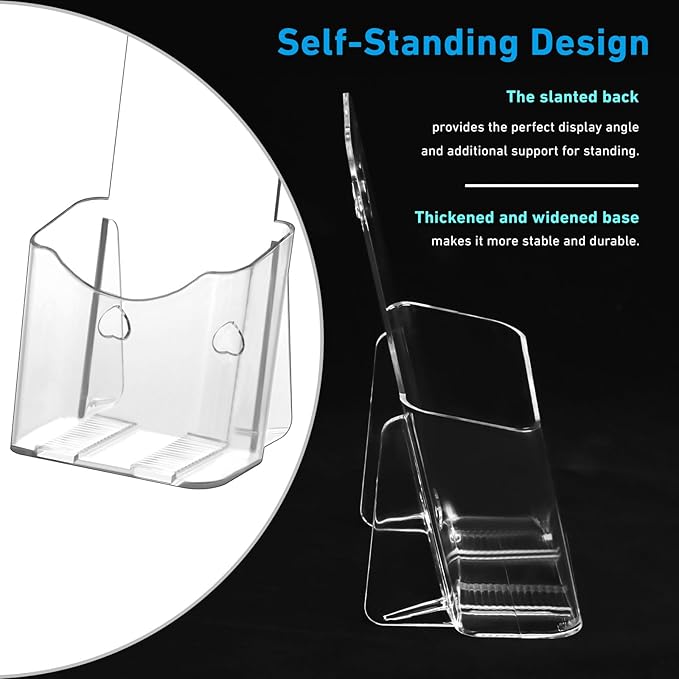 12 Pack Acrylic Brochure Holder 4x9 Inches Slant Back Design, Clear Display Stand, Plastic Table Stand Sign Holder,Pamphlet Holder Flyer Holder, Acrylic Display Stand, Acrylic Table Signs Plastic Paper Holder for Office, Home, Store